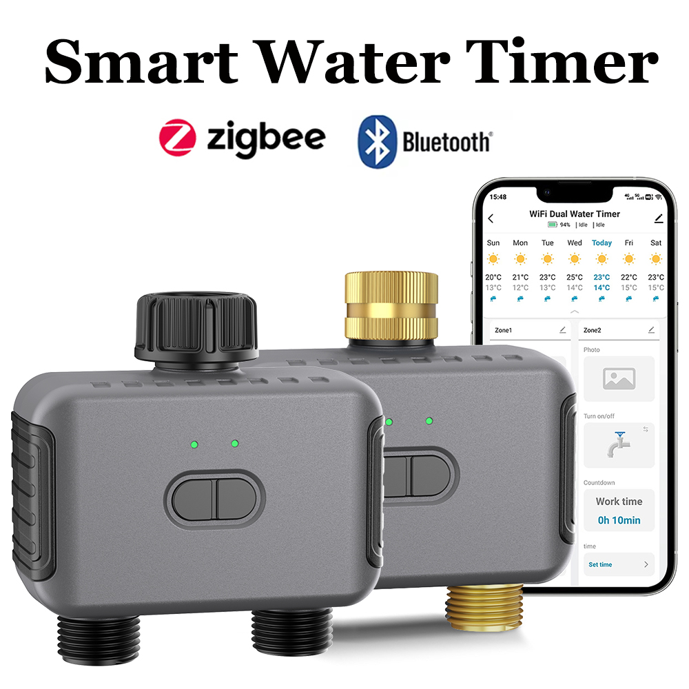 Smart Garden Water Timer - Tuya スマートウォータータイマー Zigbee/BT 自動灌漑コントローラー 2 出口スプリンクラー庭の散水システムサポート