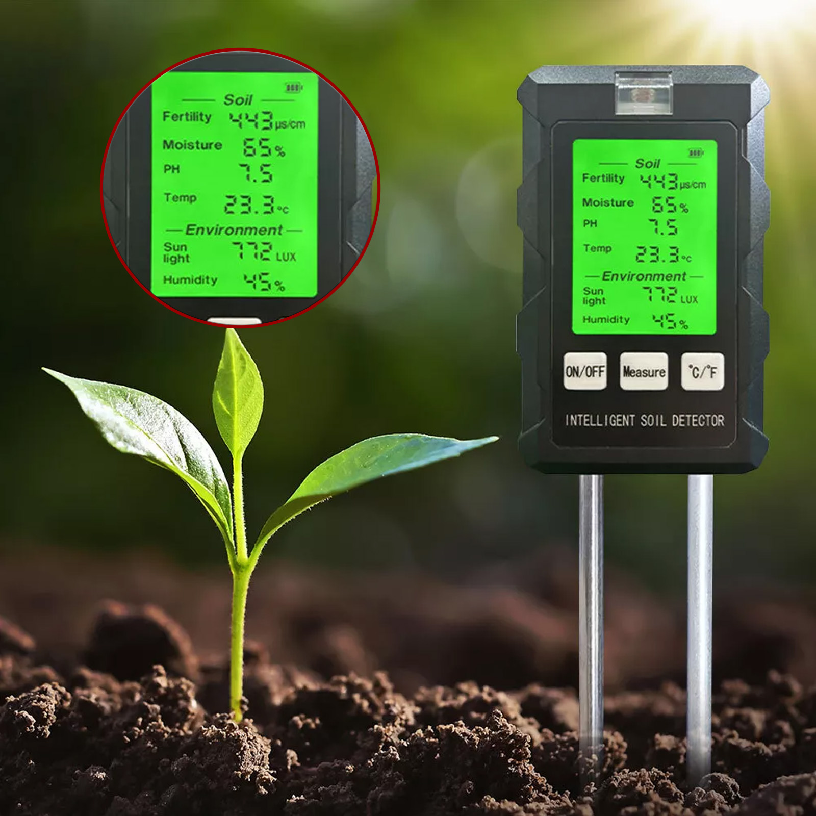 Soil Test Digital - 【2026年新製品】高精度6in1土壌PHテスター 湿度・栄養素・水分・光検出 植物成長・庭園モニタリングツール
