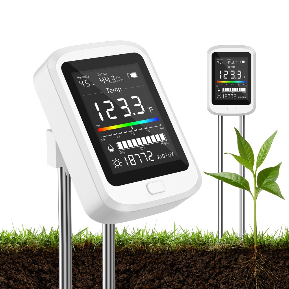 Soil Test Digital - 6-in-1土壌テストキット充電式デジタルPhメーター環境と土壌水分LCDディスプレイ付き屋内/屋外植物用