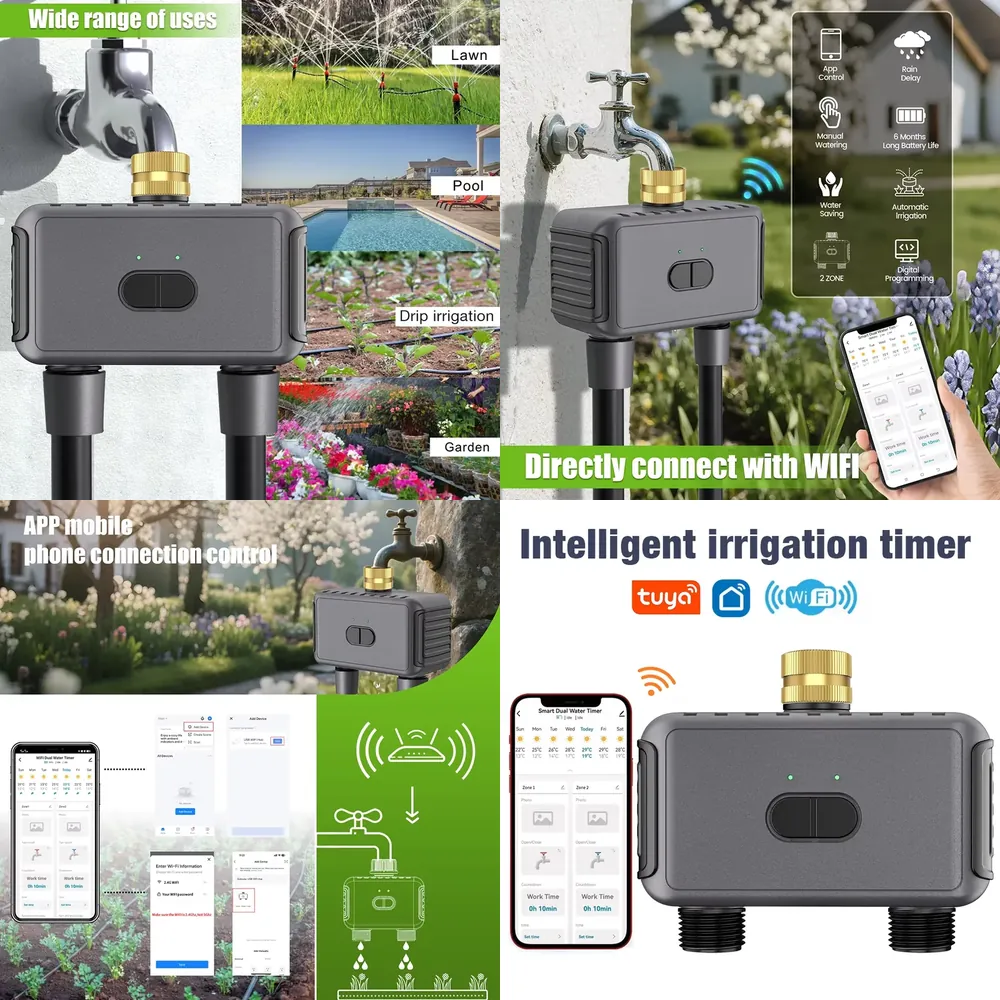 Smart Garden Water Timer - WAP01 WiFiアプリ制御 デュアルホース水タイマー スマート2口スプリンクラータイマー ガーデン散水システム 点滴灌漑