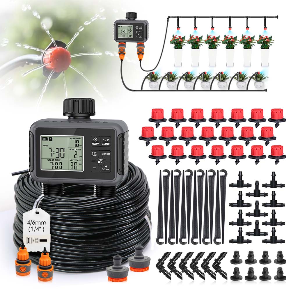 Smart Garden Water Timer - デュアルゾーン独立ディスプレイLCDガーデン散水タイマー自動灌漑キット小型インテリジェントプログラムガーデニングコンビネーション