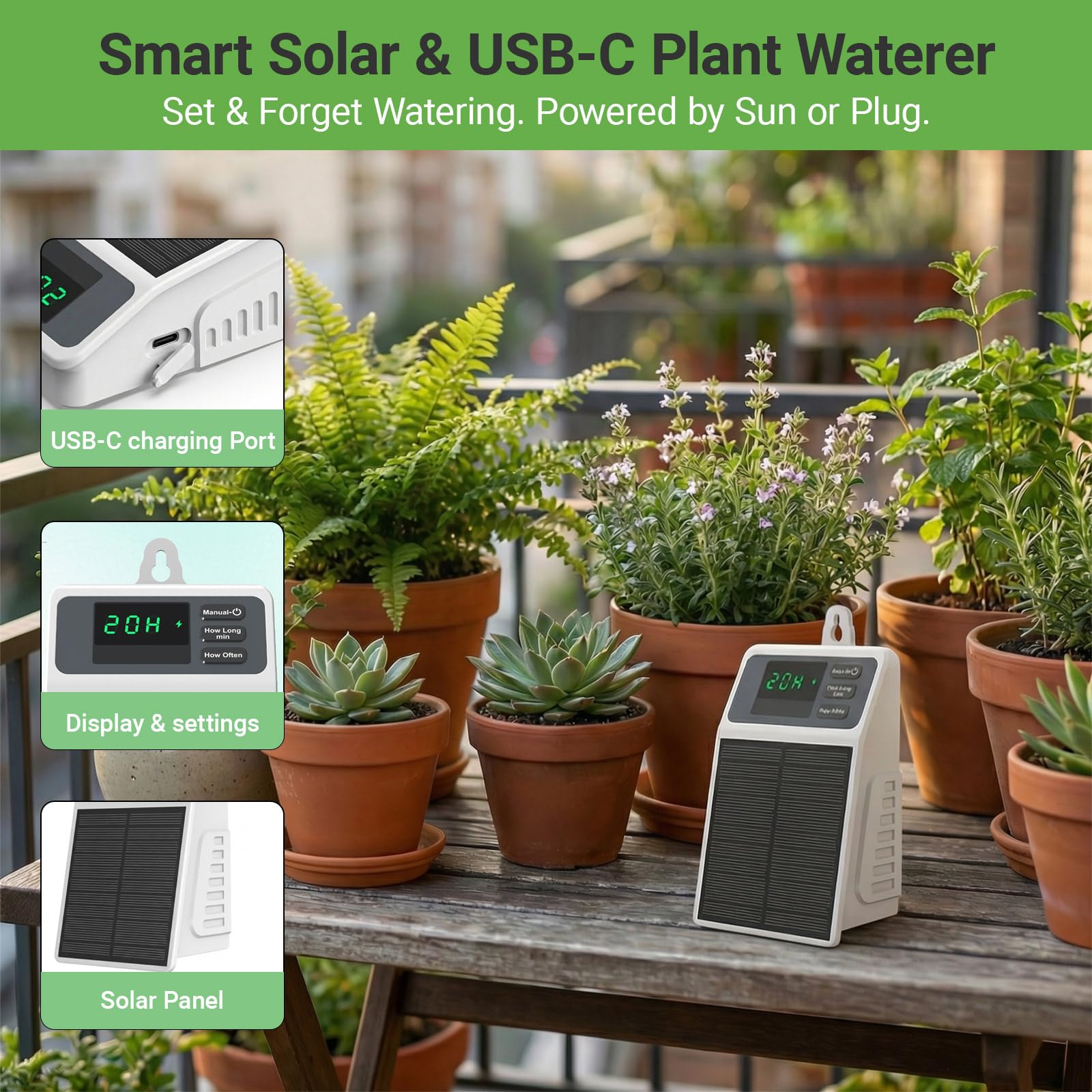 改良型ソーラー点滴灌漑システム 自動散水装置 家庭菜園、バル - Smart Urban Garden のレビューと価格