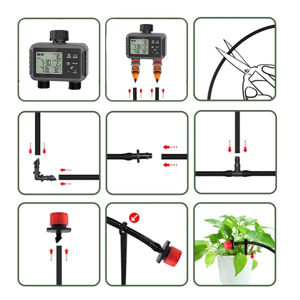 デュアルゾーン独立ディスプレイLCDガーデン散水タイマー自動 - Smart Garden Water Timer のレビューと価格