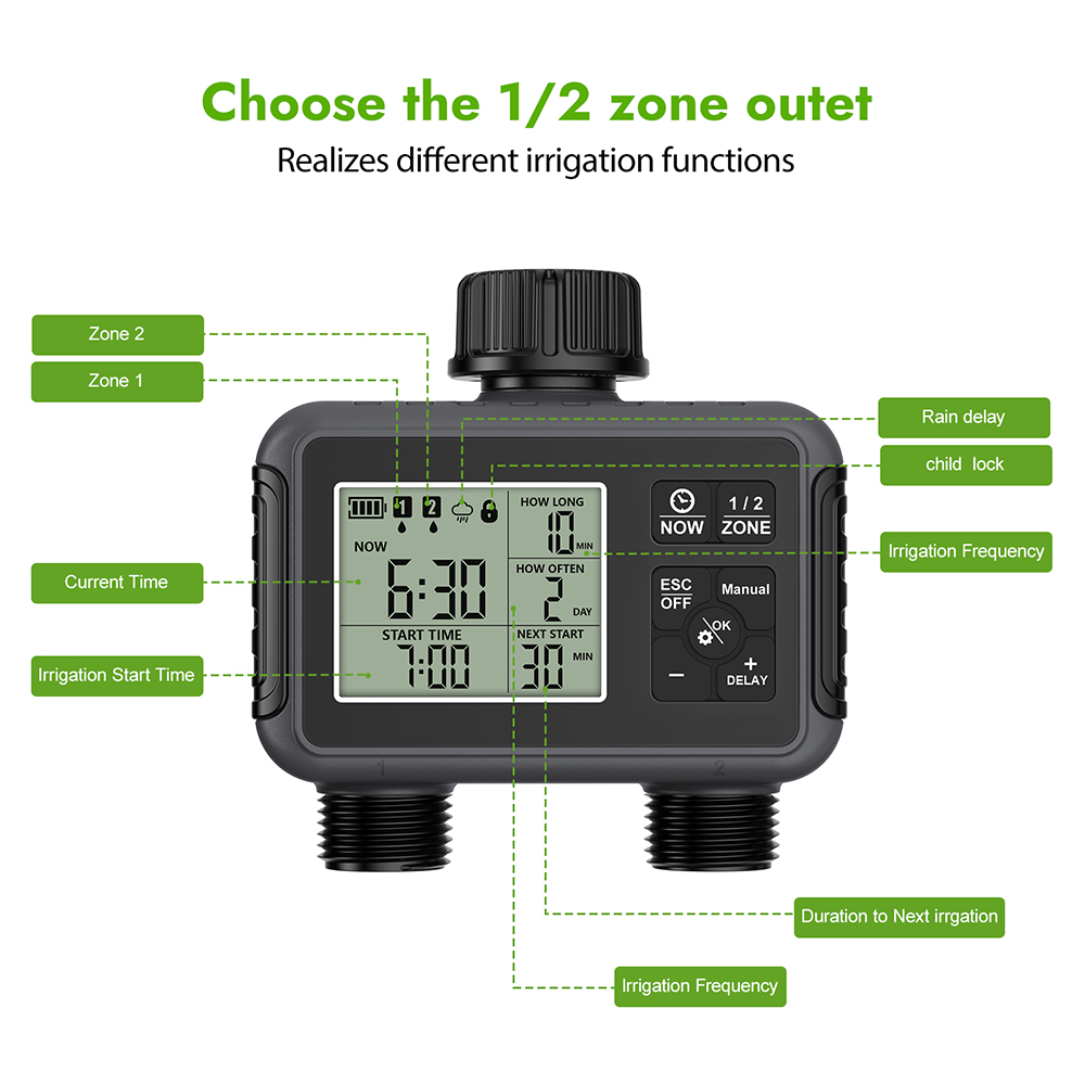 デュアルゾーン独立ディスプレイLCDガーデン散水タイマー自動 - Smart Garden Water Timer のレビューと価格