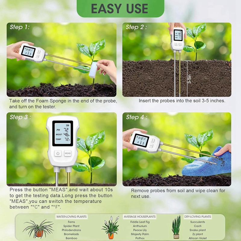 3 in 1土壌水分計、温度/土壌水分/PHメーター付きデジ - Soil Test Digital のレビューと価格